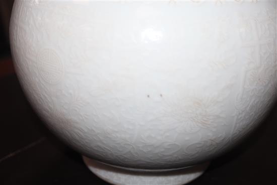 A Chinese bianco sopra bianco bottle vase, Kangxi mark but later, height 41cm